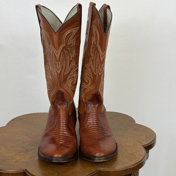 Amazonas Brown Snakeskin Print Leather Western Boots Wide EE Men\'s 8 Brazil main image 8